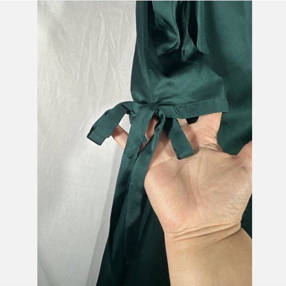 NWT $358 IEENA Mac Duggal [ 4 ] Satin One Shoulder‎ Puff Sleeve Gown Green Q470 - Picture 13 of 16